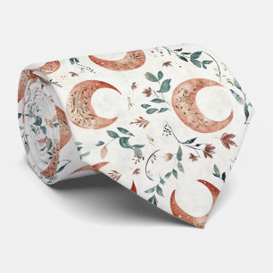 Rustic Earthy Boho Moon Floral Pattern Tie
