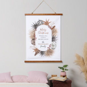 Rustic Earthy Dried Botanical Christmas Holiday Hanging Tapestry