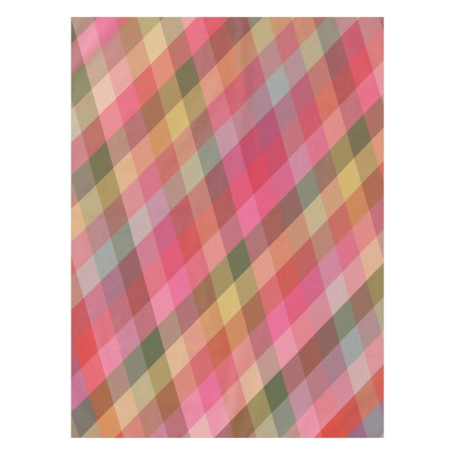 Rustic Earthy Geometric Plaid Pattern Warm Tones Tablecloth (Front)