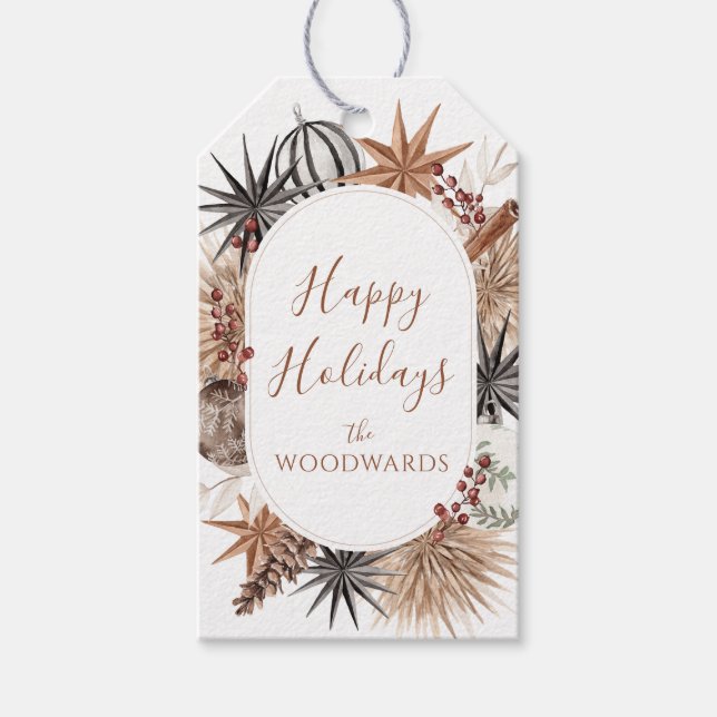 Rustic Earthy Holiday  Gift Tags (Front)