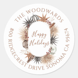 Rustic Earthy Holiday Return Address Classic Round Sticker