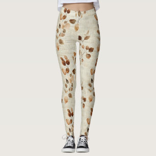 Rustic Earthy Leaves and Twigs Nature Pattern Leggings
