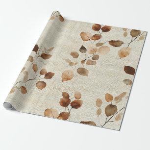 Rustic Earthy Leaves and Twigs Nature Pattern Wrapping Paper