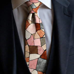 Rustic Earthy Terracotta and Marble Stone Mosaic Tie