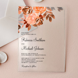 Rustic Earthy Terracotta Floral Wedding Acrylic Invitations