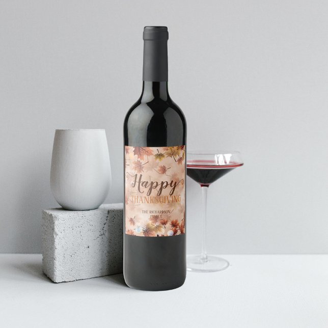Rustic Earthy Warm Autumn Leaves Thanksgiving Wine Label (Creator Uploaded)