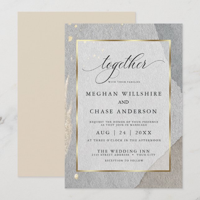Rustic Earthy Watercolor Splash on Granite Stone Invitation (Front/Back)