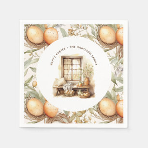 Rustic Easter Beige Personalized Family Name Napkin