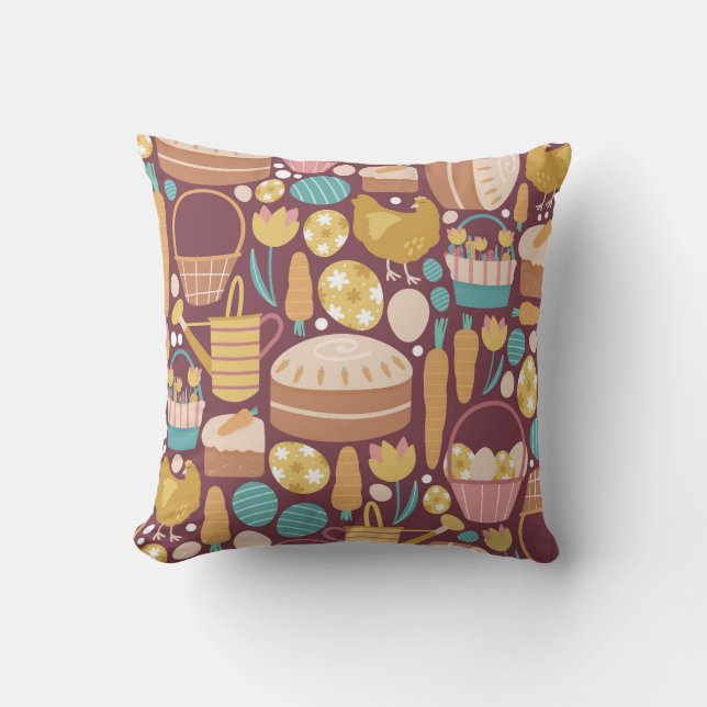 Rustic Easter Celebration Pattern Throw Pillow (Front)