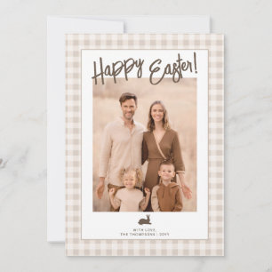 Rustic Easter Family Photo Beige Gingham And Bunny Card