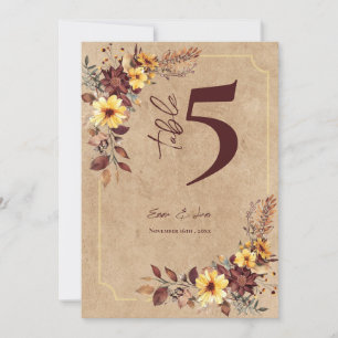 Rustic Editable Fall Floral Wedding Table Number