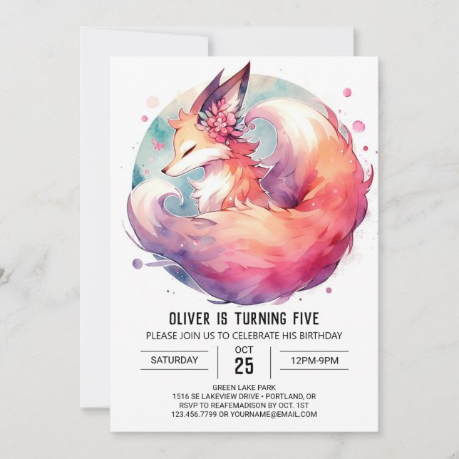 Rustic Editable Fox Birthday Invitation (Front)