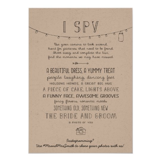 Rustic Editable Instagram Wedding I Spy Game Card