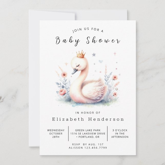 Rustic Editable Swan Baby Shower Invitation (Front)