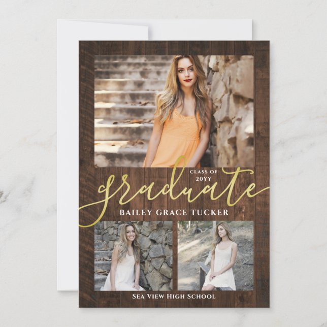 Rustic Elegance 4-Photo Collage Graduation Announc Announcement (Front)