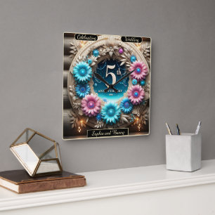 Rustic Elegance: Anniversary Floral Design Square Wall Clock