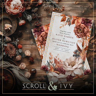 Rustic Elegance, Autumn Floral Wedding Invitation