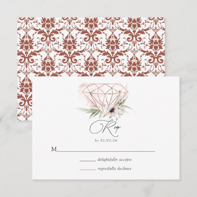 Rustic Elegance Bronze Geometric Diamond Wedding RSVP Card (Front/Back)