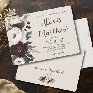 Rustic Elegance Burgundy Floral Wedding Invitation