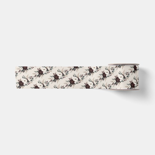 Rustic Elegance Burgundy Floral Wedding  Satin Ribbon (Front)