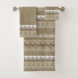 Rustic Elegance Burlap and Lace Bath Towel Set