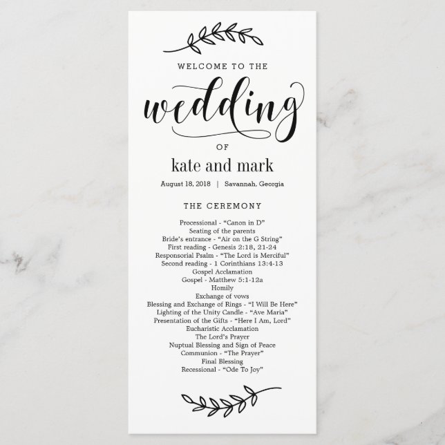 Rustic Elegance EDITABLE COLOR Wedding Program (Front)
