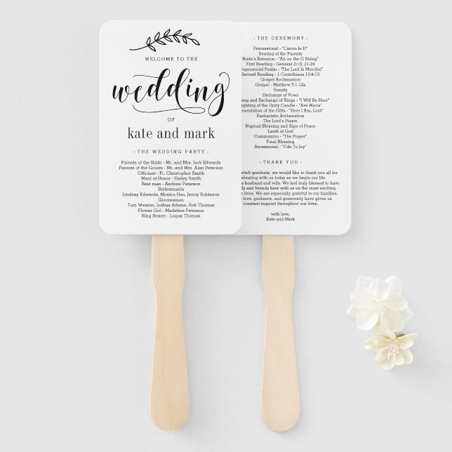 Rustic Elegance EDITABLE COLOR Wedding Program Hand Fan (Front and Back)