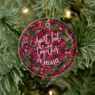 Rustic Elegance: Festive Christmas Photo Plaid Ceramic Ornament