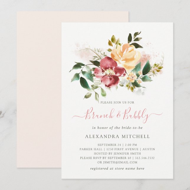 Rustic Elegance | Floral Brunch and Bubbly Invitation (Front/Back)