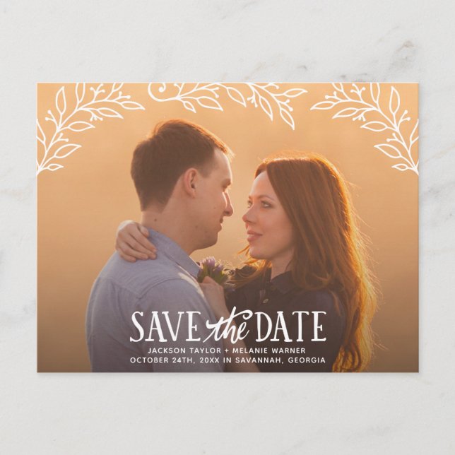 Rustic Elegance | Floral Photo Save the Date Announcement Postcard (Front)