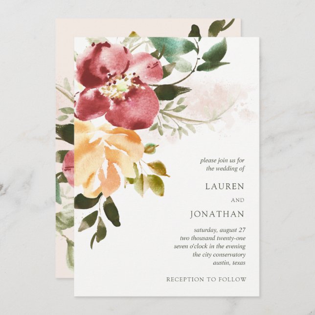 Rustic Elegance | Floral Wedding Invitation (Front/Back)