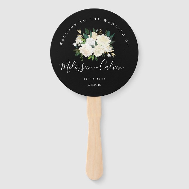 Rustic Elegance Floral Wedding Welcome Hand Fan (Front)