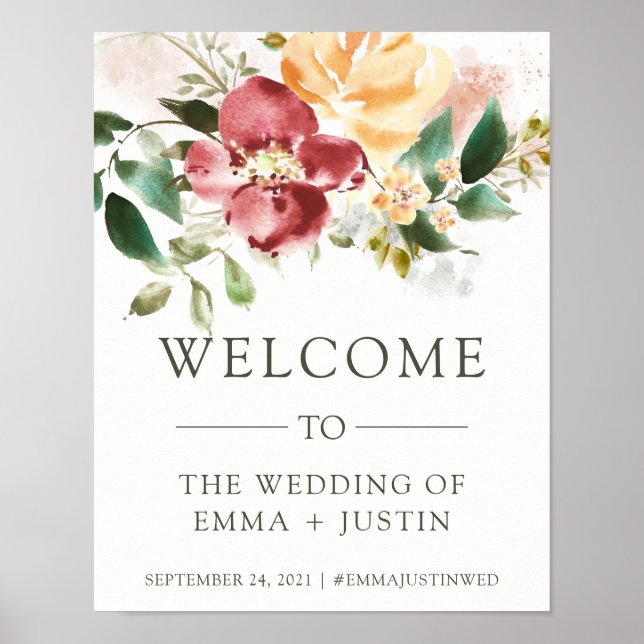 Rustic Elegance | Floral Wedding Welcome Poster (Front)