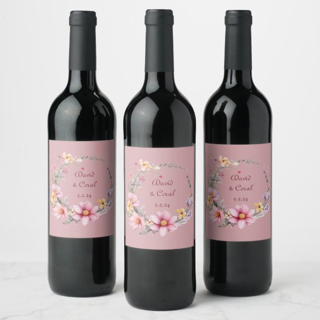 Rustic Elegance Floral Wreath Wine Label (Bottles)