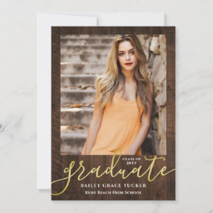 Rustic Elegance Modern Script 2-Photo Graduation Announcement