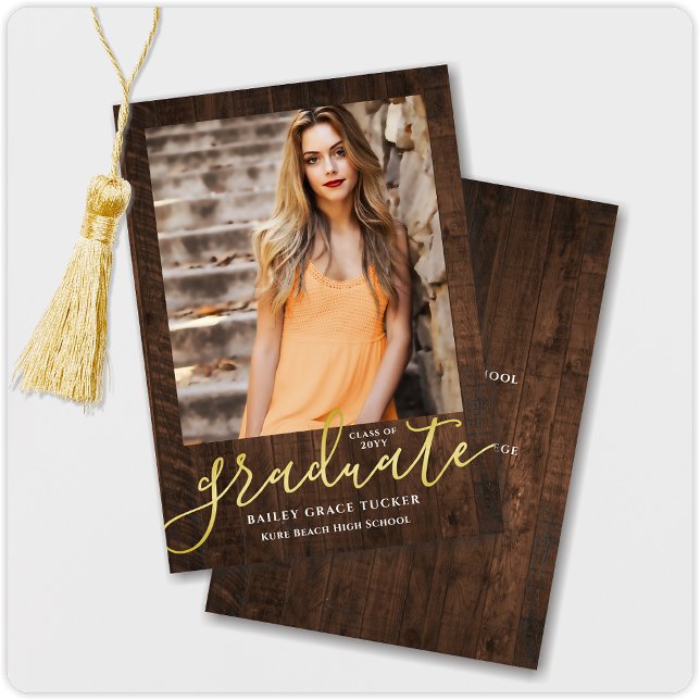 Rustic Elegance Modern Script Photo Graduation Announcement (Creator Uploaded)