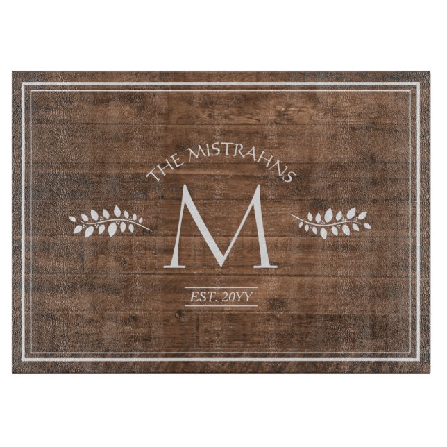 Rustic Elegance Monogram Faux Wood Cutting Board (Front)