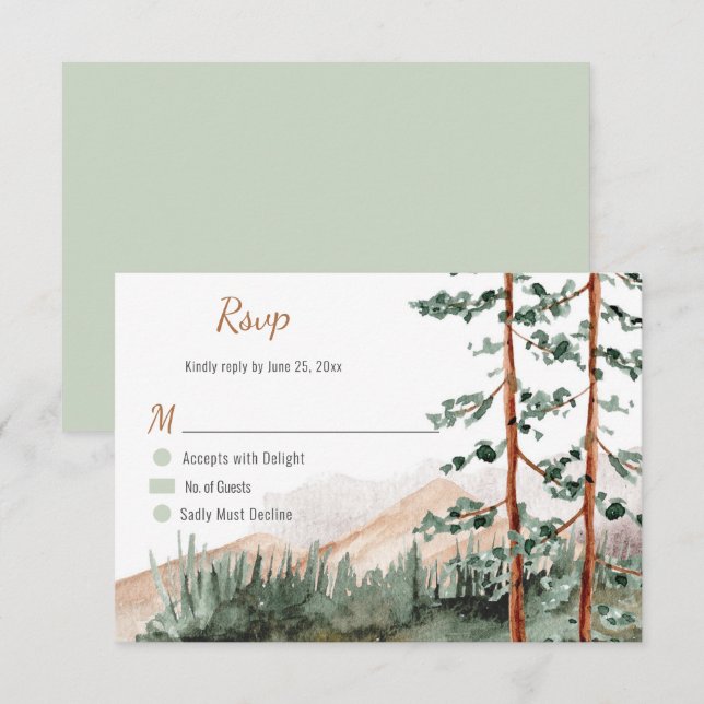 Rustic Elegance Mountains Forest Pine Spruce Trees RSVP Card (Front/Back)