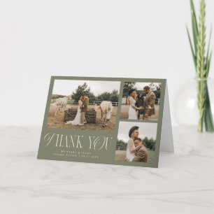Rustic Elegance Multi Photo Wedding Sage Green Thank You Card