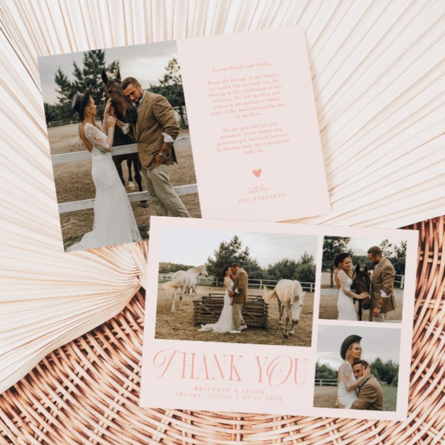 Rustic Elegance Photo Collage Wedding Blush Pink Thank You Card (Creator Uploaded)