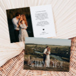 Rustic Elegance Photo Wedding Thank You Card<br><div class="desc">Rustic and elegant wedding thank you card featuring an overlay typography text that says "thank you" in a font that is mixed with script and serif fonts. Works best with a horizontal picture.</div>
