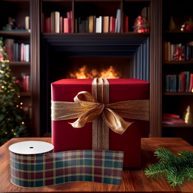 Rustic Elegance Plaid Cranberry Dk Blue Teal Green Grosgrain Ribbon (Rustic Elegance Plaid Pattern Dark Cranberry Red, Dark Blue and Dark Teal Green Grosgrain Ribbon)