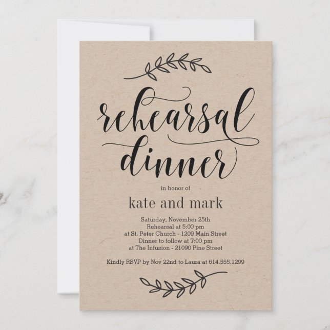 Rustic Elegance Rehearsal Dinner Invitation Kraft (Front)