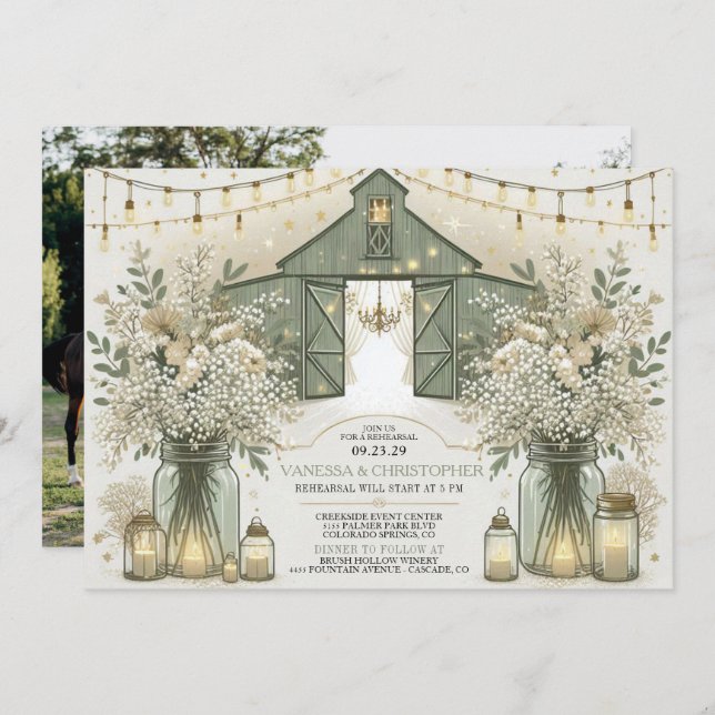 Rustic Elegance Wedding Rehearsal Invitation (Front/Back)