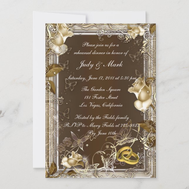 Rustic Elegance White Rose Rehearsal Dinner Invite (Front)