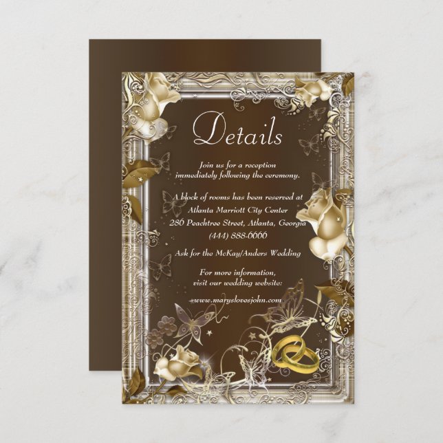 Rustic Elegance White Rose Wedding Details Enclosure Card (Front/Back)