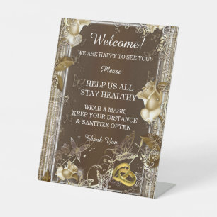 Rustic Elegance White Rose Wedding Safety  Pedestal Sign