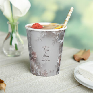 Rustic Elegant 3D Floral Wedding  Paper Cups