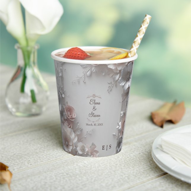 Rustic Elegant 3D Floral Wedding  Paper Cups (Insitu)