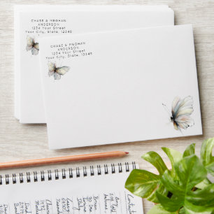 Rustic Elegant Abstract Ink Pastel Butterflies Envelope